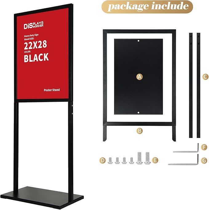 DISPLAYSWORKER Sign holder floor stand, heavy Duty Pedestal poster banner stand for display,22×28 inch slide-in double sided poster sign holder floor standing for board Display (Black, 22×28)