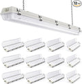Sunco LED Ready Fixture for Garage Ceiling, 4ft Shop Lights Holds 2 LED Tube Lights, Non-Dimmable, Surface Mount, Works with Type B and Hybrid Tubes, 120-277V, Wet Rated ETL 12 Pack