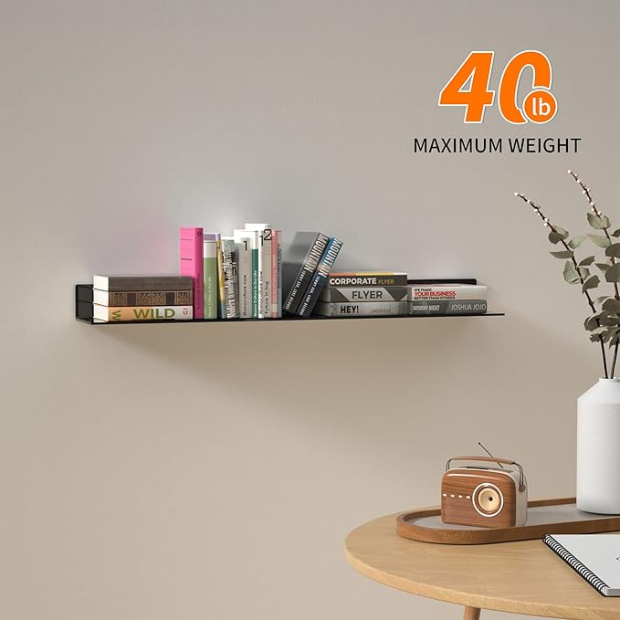 36 Inches Acrylic Long Wall Shelf Set of 2, Black Wall Mounted Acrylic Bathroom Storage Shelves Display Organizer, Floating Shelf for Bottle Oragnizer, Spice, Wine, Toys, Controller, Cup