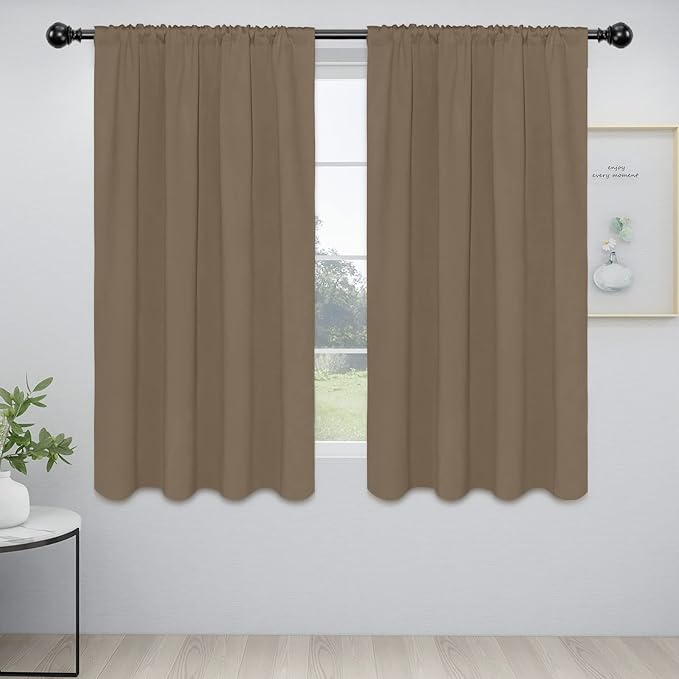 Easy-Going Rod Pocket Blackout Curtains for Bedroom, Room Darkening Window Curtains for Living Room, Thermal Insulated Noise Reduction Solid Window Drapes, 2 Panels(52x56 in, Camel)