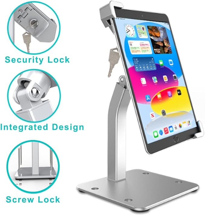 Anti-Theft Kiosk Desktop Stand for 7-11“ ipad Tablet, 360° Swivel Heavy Duty Aluminum Retail POS Business Tablet Mount with Security Lock, Compatible iPad 10th 9th 8th Gen iPad 10.9 10.2 9.7