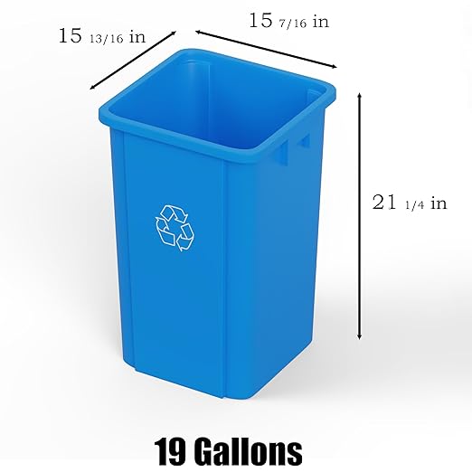 19 Gallon Blue Square Commercial Trash Garbage Can | Outdoor Office Restaurant School Kitchen