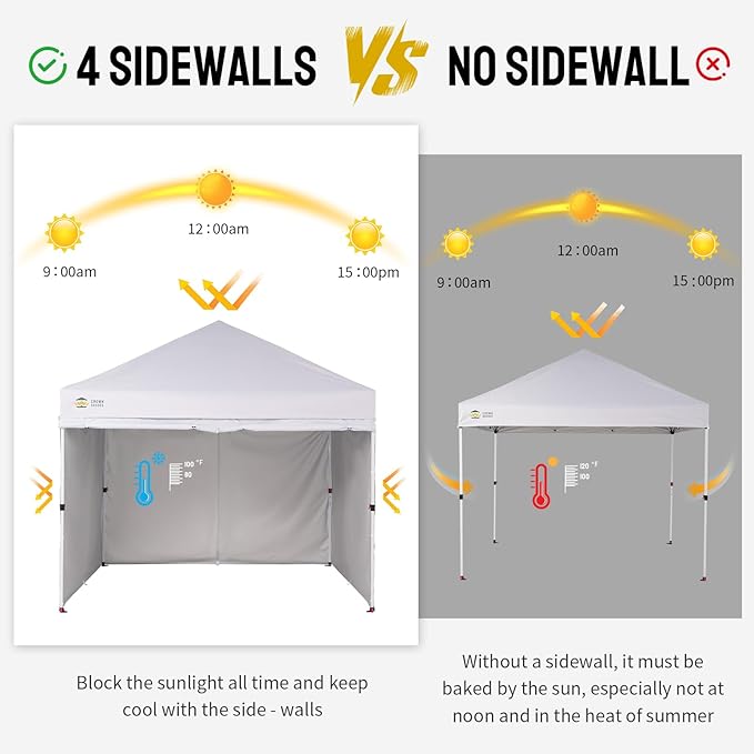 CROWN SHADES 10X10 Comercial Instant Canopy Pop Up Tent with Center Lock, 300D Fabric, 4 Sidewalls, Sto'N Go Bag, White