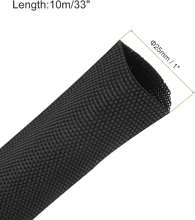 MECCANIXITY Braided Cable Sleeves Heat Shrinkable Fabric Sleeving, 1" 33ft Black 2:1 Ratio Heat Shrinkable Cord Protector for Harness Cable, Network Cable Protection, Cable Management