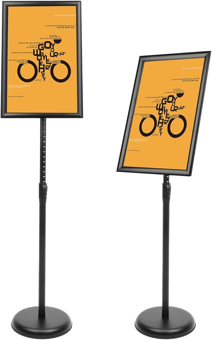 DISPLAYSWORKER Adjustable Poster Sign Stand 11 x 17,Floor-Standing Sign Holder with Heavy Duty Pedestal,Aluminum Snap-Open Frame , Vertical and Horizontal View Sign Displayed, Black (11 x 17)