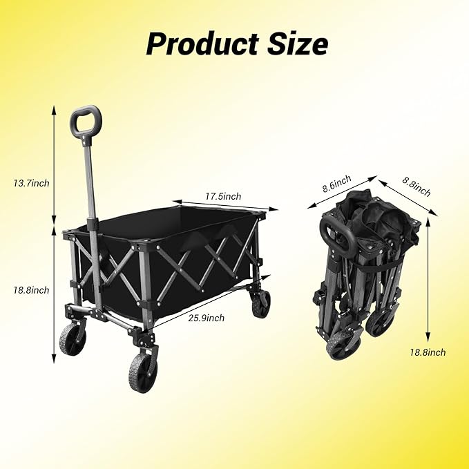 Collapsible Foldable Extended Wagon, Weight Capacity 220 LBS, Heavy Duty Large Wheeled Utility Cart, Folding Grocery Shopping Cart for Camping, Grocery, Garden - Capacity Portable Outdoor Cart