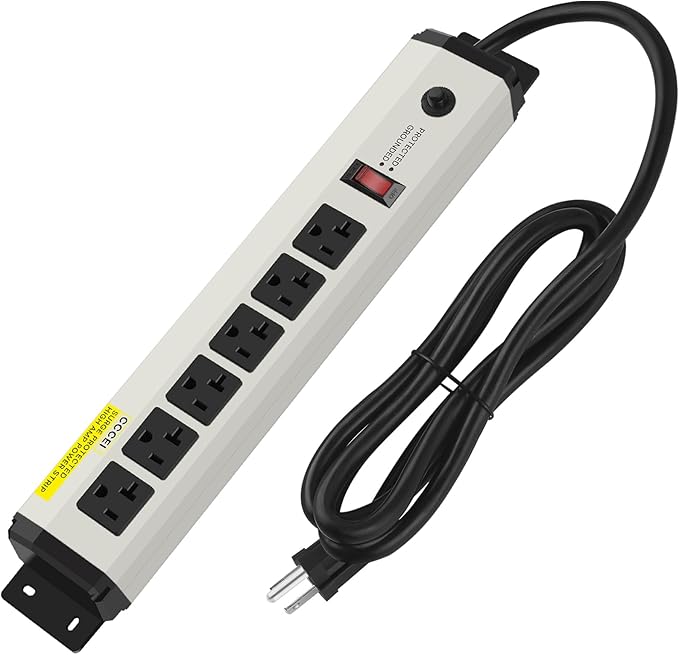 CCCEI 12 Gauge Heavy Duty Power Strip Surge Protector 4800J, 20 Amp 6 Plug Industrial Shop Garage Metal Multiple Outlets, 4 FT Extension Cord 5-15P Adapter High Amp 6-20R T-Slot 20a for Appliance.