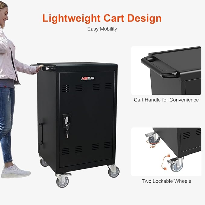 32 Devices Laptop Charging Cart, Tablet Storage Carts for Pad Up to 16.3" Screen Size, Classroom Computer Mobile Charging Station for Pads,Chromebooks,Laptops,Security Storage (Black)