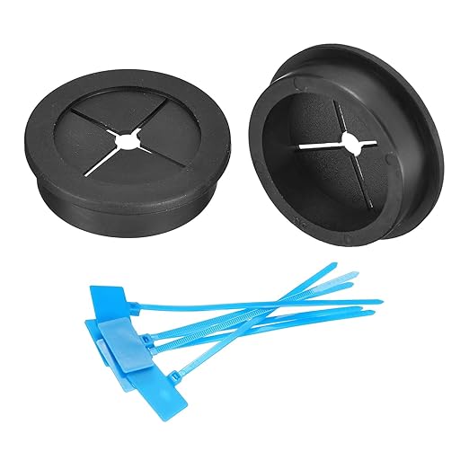 uxcell 2Pcs Cable Cord Grommet, 1-9/16"(40mm) Rubber Desk Grommets Wire Pass Through Hole Cover with Marked Cable Ties for Home Office Cable Wire Protection, Black