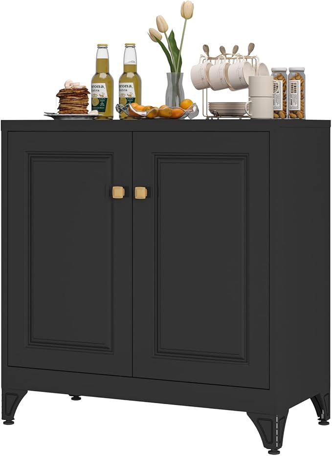 33" Metal Kitchen Pantry Storage Cabinets with Door and Adjustable Shelves,White Sideboard Buffet Cabinet with Storage,Sideboard Buffet Cabinet for Dining Roonm,Living Room