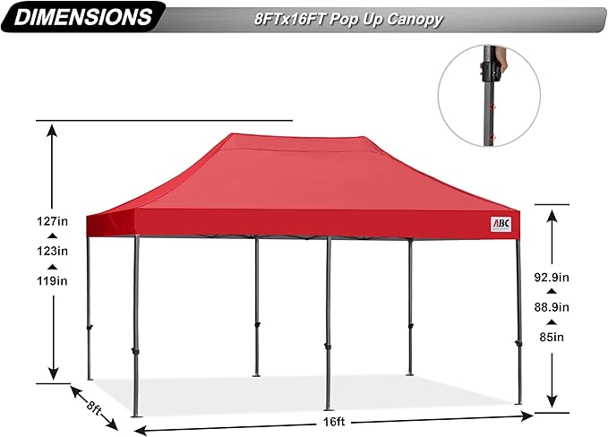ABCCANOPY Patio Pop Up Canopy Tent 8x16 Commercial-Series (Red)