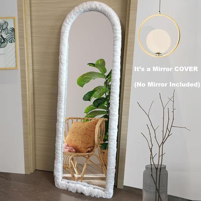 Fluffy Mirror Cover - 64"x21" Full Length Stretch Universal Ultra Soft Non-Slip Cover Warm Home Decor for Bedroom Cloakroom, Gift for Girls