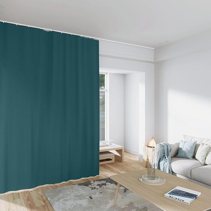 Room Divider Curtains Total Blackout Privacy Curtain Panel Room Thermal Insulated Noise Reduction Curtains for Bedroom Window Living Room Ceiling Track Curtain W 12.5 ft × H 9 ft Azure Blue