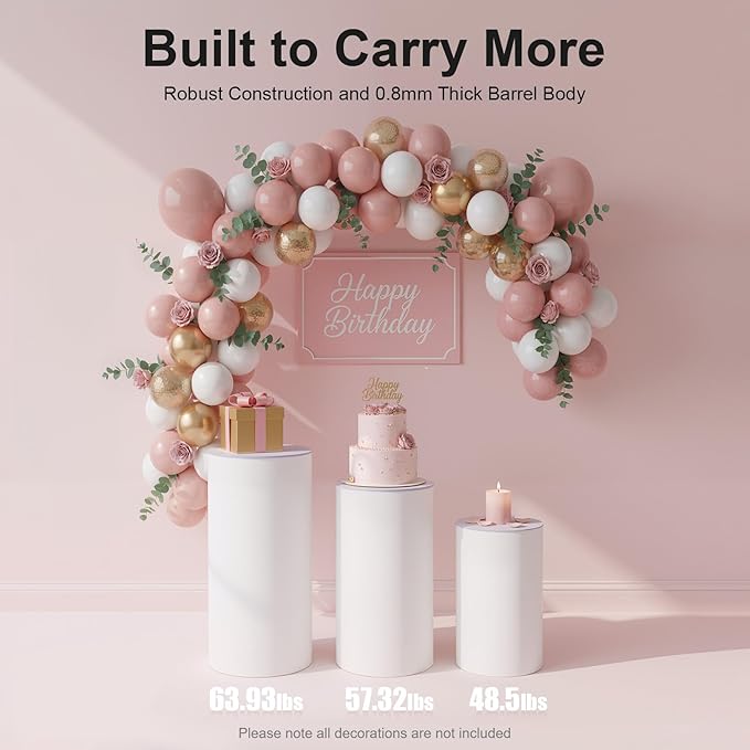 3 Pcs Wedding Cylinder Stands, Party Cylinders Set of 3 Stand, Acrylic Round Pedestal Stand for Wedding Birthday Party 23.6'', 29.5'', 35.4'' H