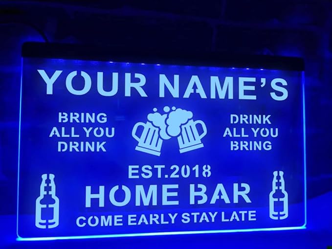Personalized Acrylic Bar Signs for Home Bar, Custom Name Date Neon Bar Sign, Man Cave LED Bar Light Up Sign, Neon Sign Wall Decor