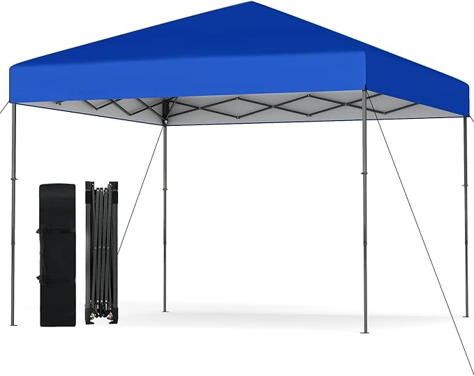 Tangkula 10x10 FT Pop Up Canopy, UPF50+ Portable Outdoor Tent with 8 Stakes, 4 Wind Ropes, Carrying Bag, Foldable Canopy Tent for Beach Party Event Camping