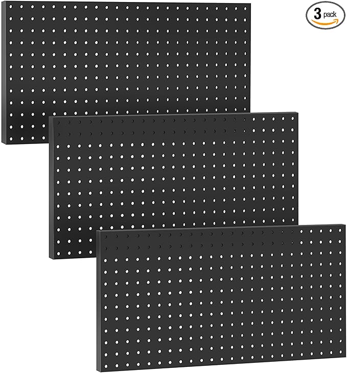 3pcs Heavy Duty Metal Pegboard Panels, Garage Wall Mounted Tool Organizer Peg Board for Garage, Workshop Storage and Workbench (Black)