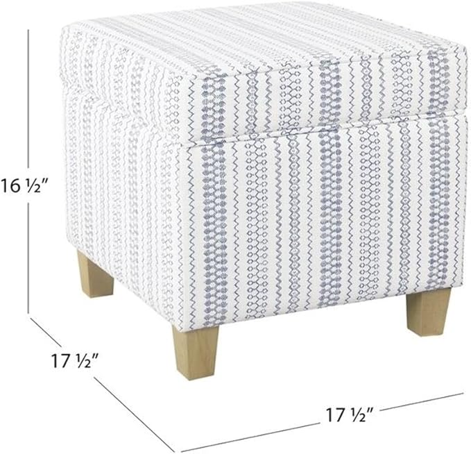 HomePop Home Decor | K7342-F2359 |Classic Square Storage Ottoman with Lift Off Lid | Ottoman with Storage for Living Room & Bedroom, Blue Stripe Large