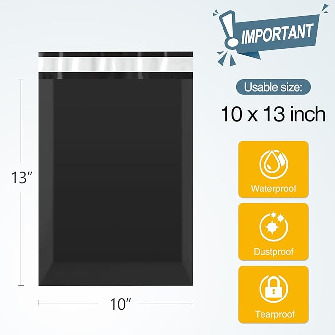 Famagic 200pcs Poly Mailers 10x13 Inch Shipping Bags Black Shipping Envelopes Self Seal Mailers Bags Waterproof and Tear-Proof Packaging Bags
