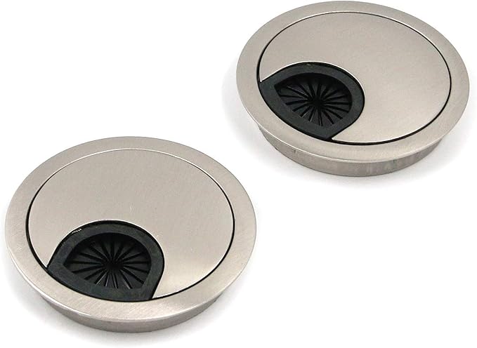 Quluxe Cable Hole Cover, 2-3/8" Zinc Alloy Desk Grommet for Wire Organizer- Brushed Silver (Pack of 2)
