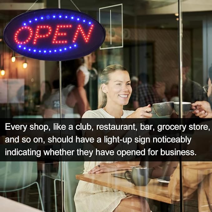KEBE LED Open Signs for Business, Ultra Bright High Visibility Advertisement Board Electric Display Sign for Bar Hotel Shop Window Glass Door, 19"x10"