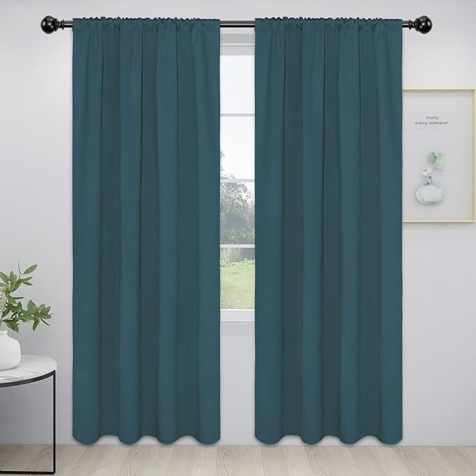 Easy-Going Rod Pocket Blackout Curtains for Bedroom, Room Darkening Window Curtains for Living Room, Thermal Insulated Noise Reduction Solid Window Drapes, 2 Panels(42x84 in, Bluestone)
