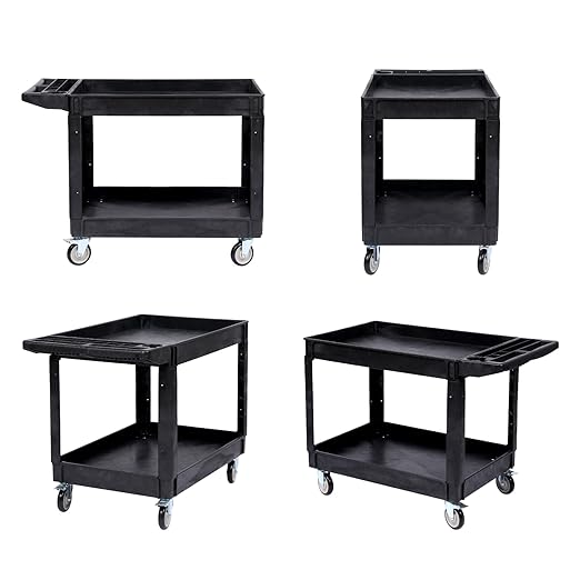 2-Shelf Heavy Duty PP Service Cart with 360° Swivel Wheels, 550LBS Load Capacity, Large Shelf, Storage Handle, Rolling Utility Cart for Warehouse, Garage, Cleaning, Medium Size