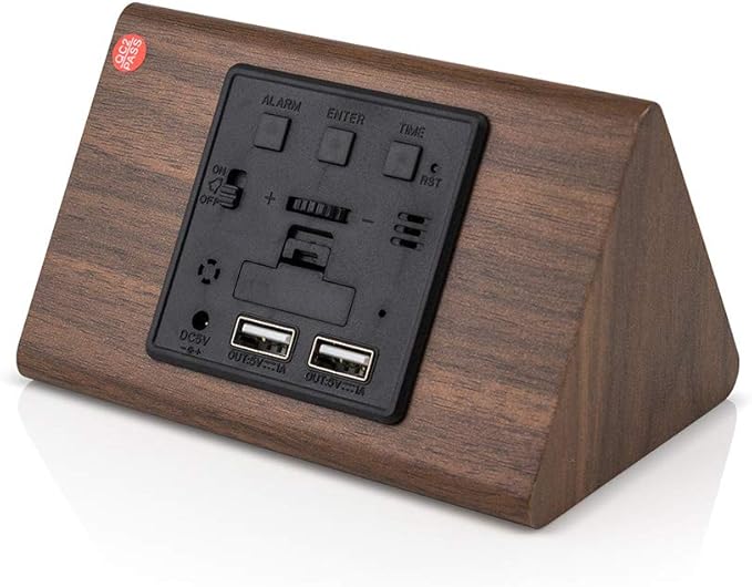 OCT17 Wooden Wood Clock, New Version LED Alarm Digital Desk Clock Adjustable Brightness, Alarm Time, Displays Time Date Temperature - Brown
