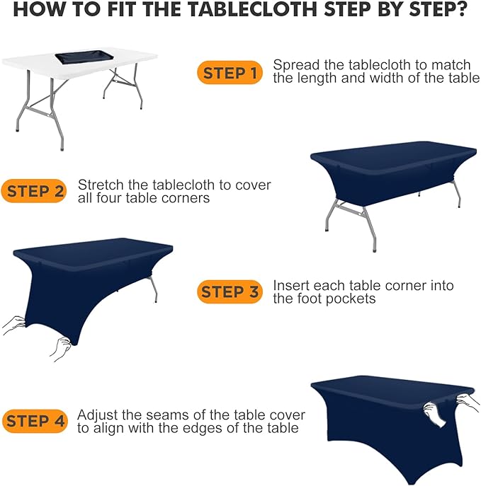 SEPARO 1 Pack 4 Ft Navy Blue Table Cover Fitted Rectangular Tablecloth Stretchable Fabric Table Cloth 4 ft Wrinkle-Free for Party Tradeshows Banquet Weddings Cocktail