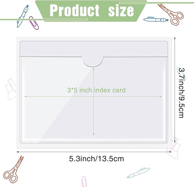 Chinco 50 Pack Clear Adhesive Pockets, Labels for Storage Bins, Plastic Self Adhesive Index Card Holder with Top Open for Organizing Bins Box Drawer(3.7 x 5.3 Inches)