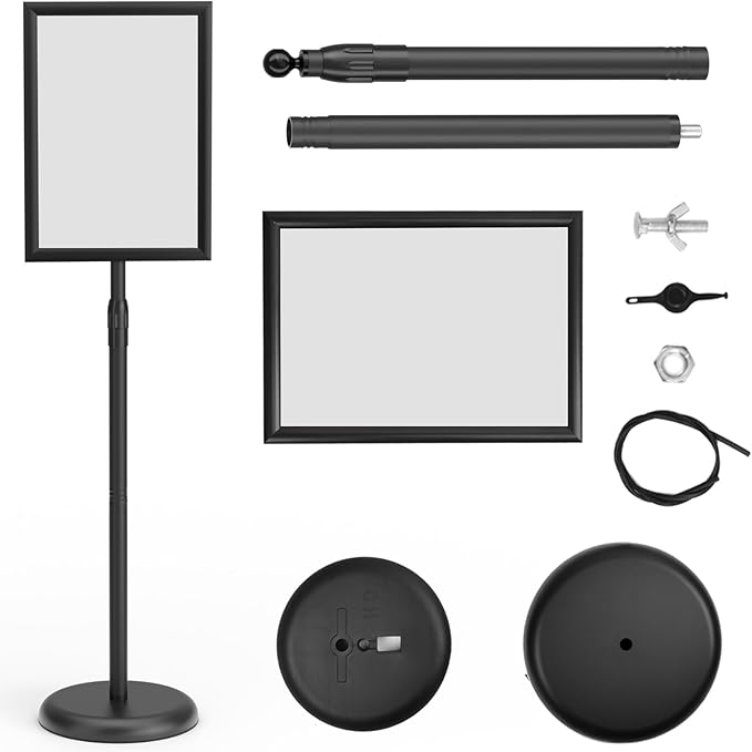 GUOHONG Heavy Duty Sign Stand Adjustable 8.5 x 11 Inch Sign Holder Aluminum Snap Open Frame Floor Poster Stand Vertical Horizontal Black