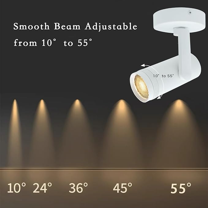 15W LED Dimmable and Zoomable Ceiling Spotlight with Anti-Glare Honeycomb Mesh | Adjustable Spot Light for Living Room, Gallery | 10°-55° Zoom，10%-100% Dim，3000K, CRI 98, Flicker-Free, White