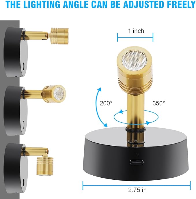 Wireless Rechargeable LED Spotlight Battery Powered Picture Lights Indoor Spot Lights Puck Lights with Remote for Wall Art Display Dartboard Painting Artwork Accent Closet (Gold-3000K)