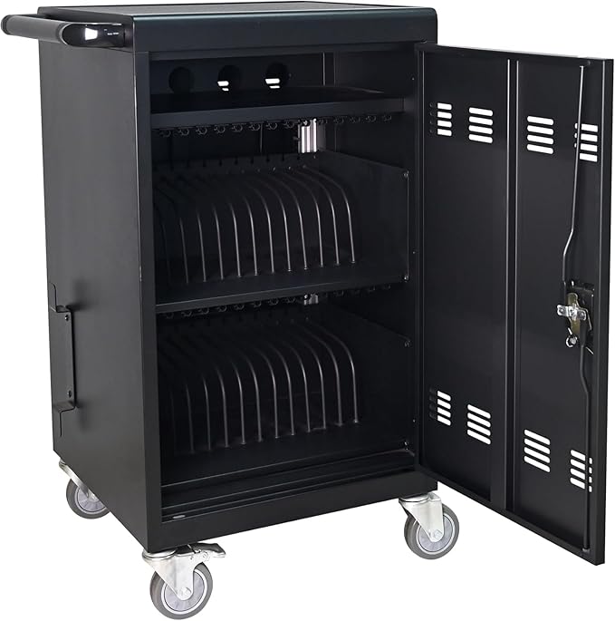 32 Devices Laptop Charging Cart, Tablet Storage Carts for Pad Up to 16.3" Screen Size, Classroom Computer Mobile Charging Station for Pads,Chromebooks,Laptops,Security Storage (Black)