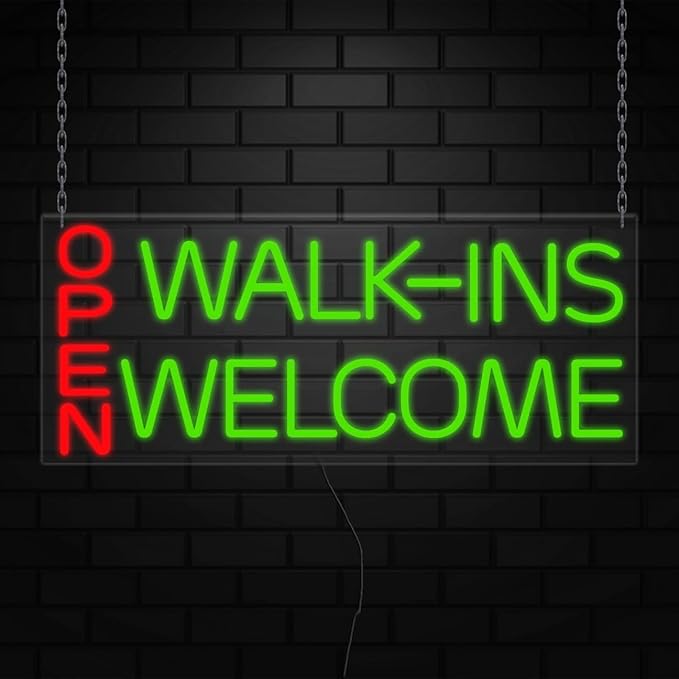 Open Walk-Ins Welcome Neon Sign for Retail Displays | Value priced LED Flex Neon | Electronic Light Up LED Sign for Windows/Walls | 32"W x 13"H x 1"D