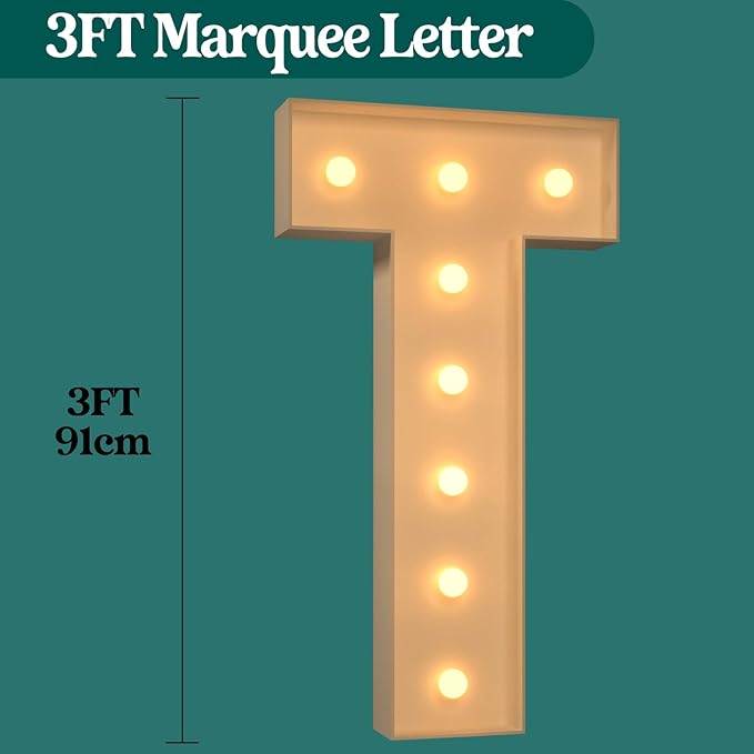 Marquee Light Up Letters, 3FT Large Light Up Letters for Party, Marquee Numbers, Mosaic Balloon Frame, Cardboard Letters for Birthday Wedding Engagement Party Backdrop Decorations, Letter T