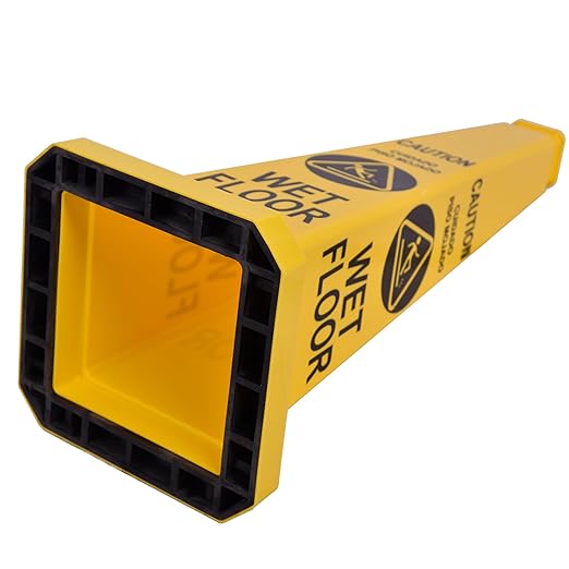 OrangeStar 3-Pack 28" Wet Floor Caution Cones, Yellow 4-Sided Bilingual Warning Message Safety Traffic Cones with Heavy Rubber Base for Indoor/Outdoor Use