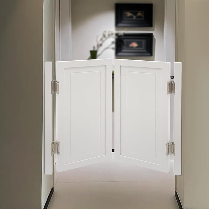 Solid Wood Interior Swing Door with Metal Hinges - Swinging Cafe Doors for Kitchen, Stairs, Bedroom Entrance & Partition (White, 39.37"X35.43")