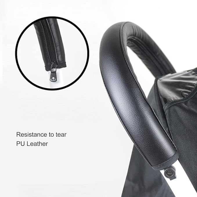 Universal Stroller Handle Sleeve Cover with Zipper Cleanable for Stroller Cart Replacement Grip Bar Handlebar 7.5 x 4.3 inch(Black)