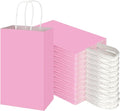 Toovip 100 Pack 5.25x3.25x8.25 Inch Small Light Pink Kraft Paper Bags with Handles Bulk, Gift Wrap Bags for Favor Grocery Retail Party Birthday Shopping Business Goody Craft Merchandise Take Out Sacks