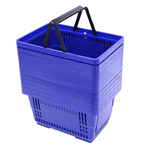 12Pcs 18L Shopping Baskets with Handles, Portable Plastic Retail Grocery Baskets Large Capacity for Stores, Supermarket, Retail, Groceries Shopping (Blue)