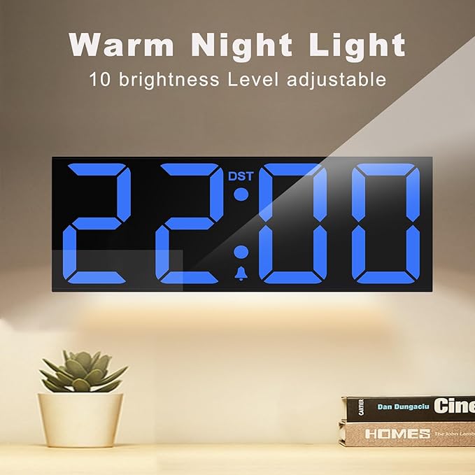 JALL 22'' Large Digital Wall Clock, Big LED Number Dispaly, DST, Night Light for Classroom, Living Room, Bedroom, Mounted, Birthday Xmas Gift for Senior, Mem Womem Mom Dad, Blue
