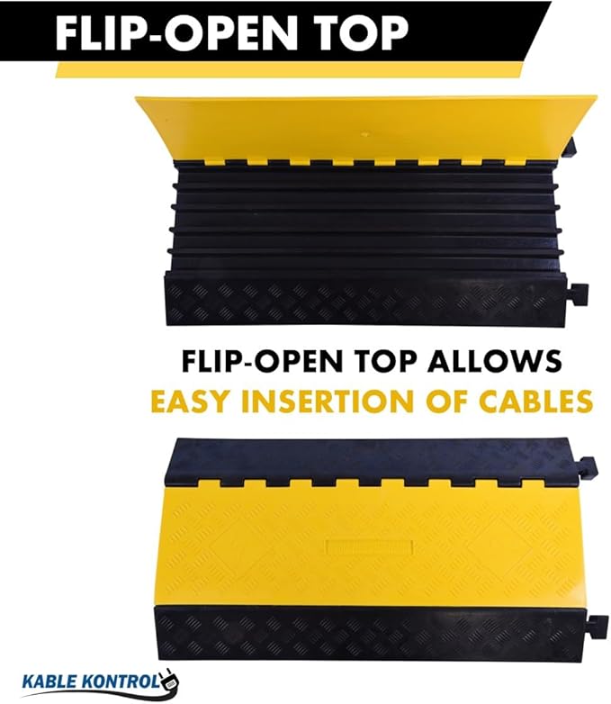 Kable Kontrol Atlas Heavy Duty Cable Protector Ramp - 5 Channel Bulk Wholesale Pallet - 20 Pcs - 36" Long Black & Yellow - 36,000 Lbs Capacity - Rubber Speed Bump Wire Protector Cord Cover - CP9988