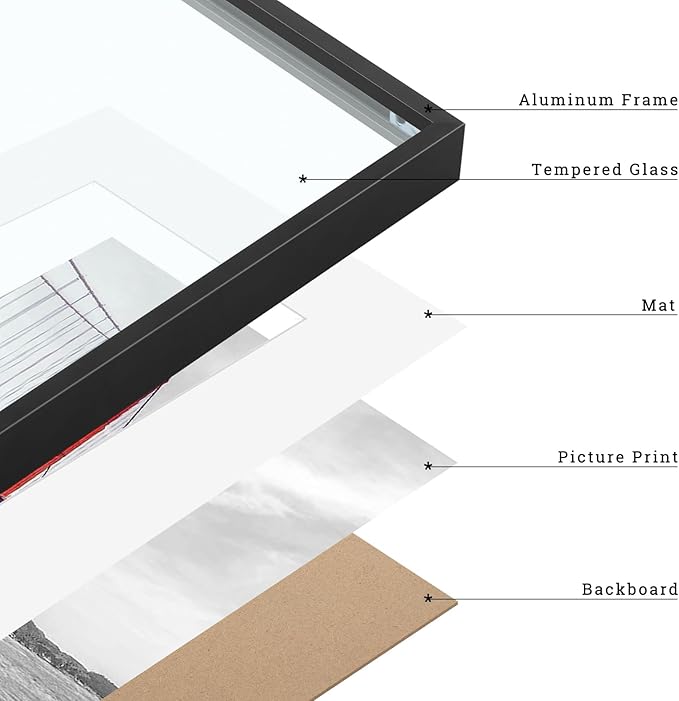 Frametory, 16x20 Metal Picture Frame with Mat for 11x14 Picture & Real Glass, Aluminum Photo Frame Collection (Black, 1 Pack)