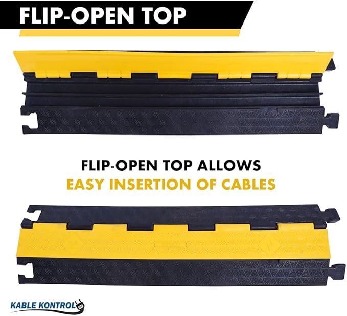 Kable Kontrol Atlas Cable Protector Wire Ramp - 2 Channel Bulk Wholesale Pallet - 40 Pcs - 39" Long Black & Yellow - 20,000 Lbs Load Capacity - Rubber Speed Bump Wire Protector Cord Cover - CP9972