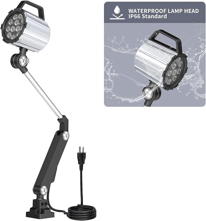 Articulating Led Work Light, 18W Machine Lights, 1800 Lumens Flexible Wood Lathe Light Drill Press Lighting 110-220v