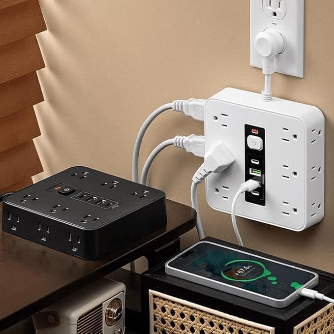 16-in-1 Power Strip with Switch & Surge Protection, Travel Extension Cord with USB Ports, Outlet Electrical Extender, 6.5FT Extension Cord On/Off Switch, 16 Outlet USB-C Power Strip(Black)