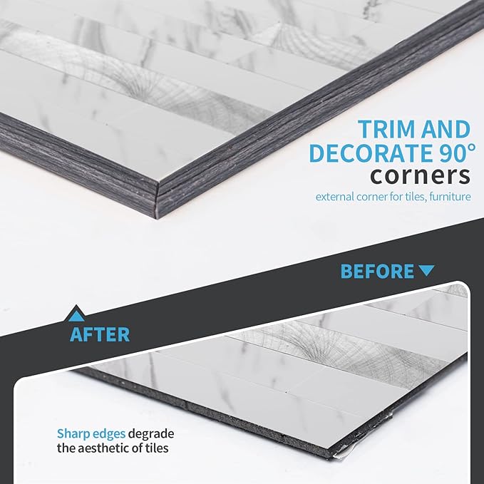 Art3d 20ft Vinyl Corner Trim Peel and Stick for Tile and Wall Edges, Furniture Decoration (Grey Oak)