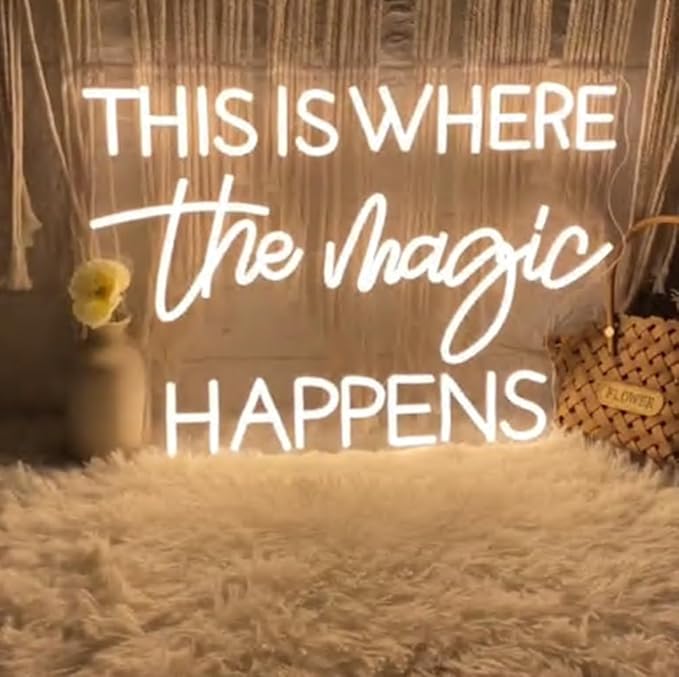 This Is Where The Magic Happens Neon Sign,30inches Custom Beauty Salon Neon Decor,LED Sign for Beauty Room,Pink Beauty Office Sign,Wedding Party Sign
