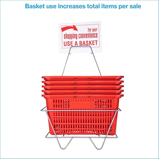 SSWBasics Red Shopping Baskets With Stand - Set of 12 - Basket Dimension 8-1/2"H x 12"W x 17"L - Perfect for Retail, Thrift, Grocery, and Convenience Stores - Holds 5 Gallons of Merchandise - Ideal